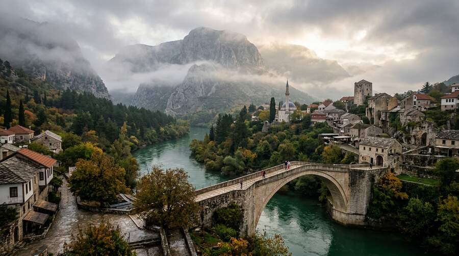 Misty mountain peaks of Bosnia